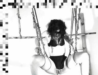 Suspended and fucked - Tied up multiple orgasms, squirt and cum inside - Real Homemade BDSM