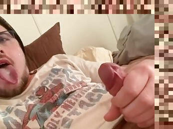 Tongue Out Self Facial, Big Cumshot!