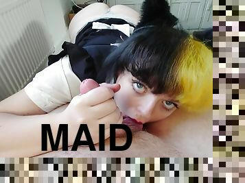 Cute Maid Gives A Messy Blowjob And Swallows