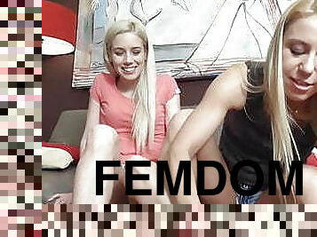 foot brat blondies have femdom fun with their slave
