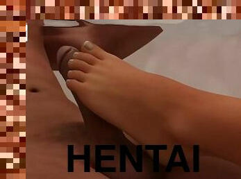 bañando, hentai, 3d, con-los-pies