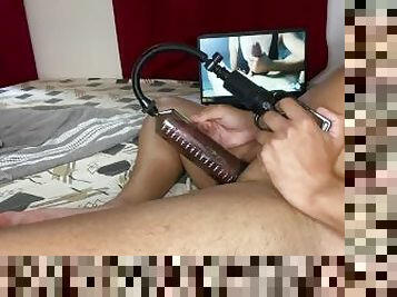 my dick with 22 cm very hard inside the penis pump watching a hot naughty doing spanish