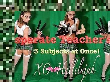 DESPERATE TEACHER'S PET Studies 3 Subjects at Once: Anal, Pussy, & Clit (HD)