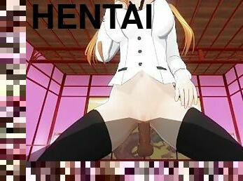 orgasme, ejaculation-interne, point-de-vue, blonde, anime, hentai, chevauchement, 3d, cow-girl, dure