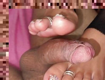 Glittery toes footjob tease