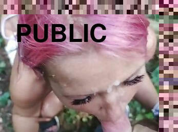 Fucked by a stranger in a public park and cum on face