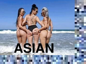 ázsiai, nyilvános, leszbikus, asszonyok, pornósztár, japán, tengerpart, szőke, fétis, bikini