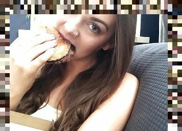 Sexy babe eating a burger
