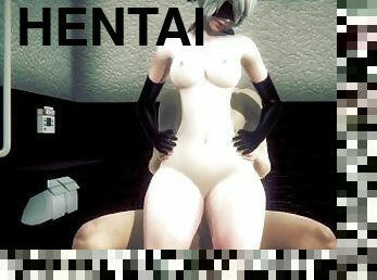 Nier Automata Hentai - 2B Blowjob and Fucked in a public toilet