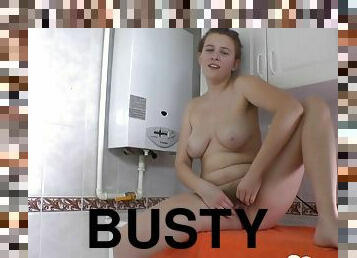 Busty Girlfriend Masturbating Hard In The Bathroom