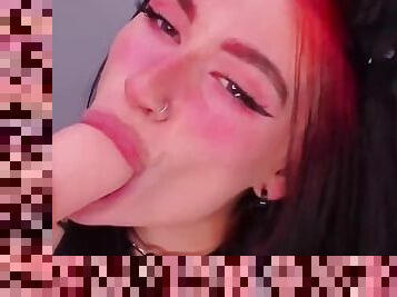 Cute e-girl deep throat dildo with no gag