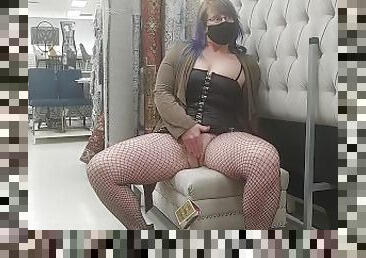 Milf mastrubates in busy furniture store..almost gets caught