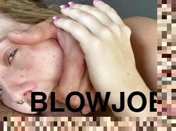 Morning blowjob with facial outdoors