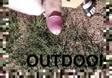 Outdoor Cumshot directly under the lamp
