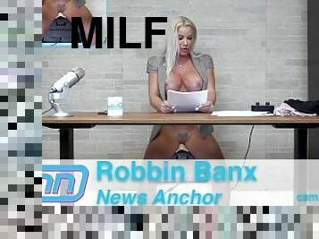 Camsoda News Network MILF Reporter reads out news as she rides the sybian