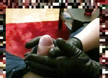 Handjob with gloves