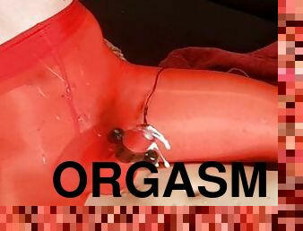 Sissy Boy Cumshot through Nylon Bodysuit while Riding Fat Cock Anal Orgasm Lingerie