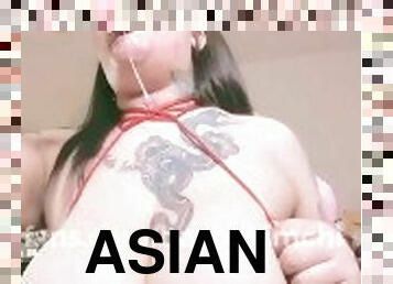 thick  Asian bitch spitting and gagging