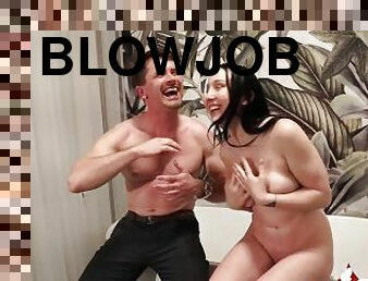 blowjob-seks-dengan-mengisap-penis, melepas-semua-pakaian, berambut-cokelat