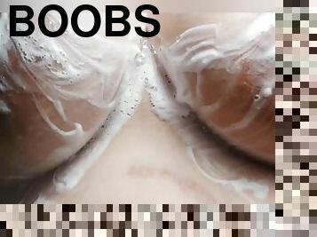 Watch me rub my big wet tits with soap