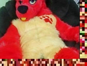 Rubbing Huge 9 inch Cock Wearing My Firestorm Fursuit