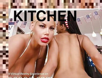 VR BANGERS FFM Interracial Threesome In The Kitchen