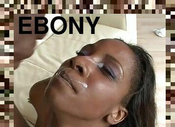Petite Ebony With Long Hair Sucks A Monster Cock And Gets Fucked On The Couch