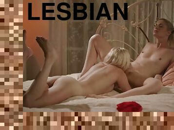 69 lesbian babes enjoy passionate sex on the bed of rose petals