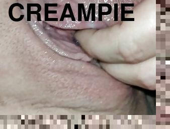 pussy, amatør, babes, creampie, cum, hvit, våt, brunette