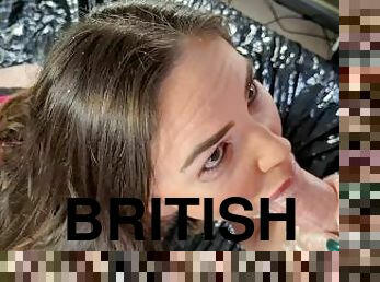 Messy British brunette enjoys whipped cream deep throat blow job with April Feelix