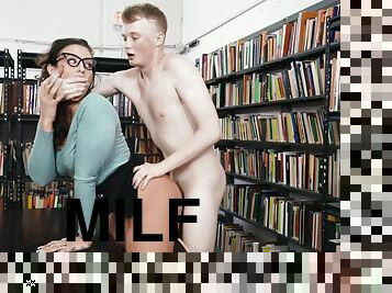 Sneaky MILF Librarian Gets College Meatpole