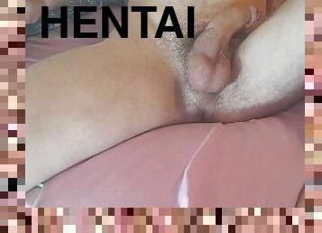 Schoolboy while watching hentai jerk off a big dick huge load - David Croll - 4 K