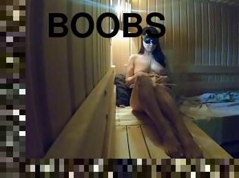 In The Late Evening Girl Masturbates In Sauna In Sports Center