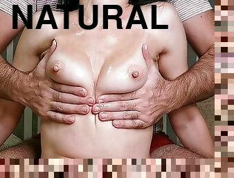 Sensual natural breast massage and nipple play - skinny girl tender moans