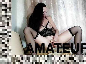 masturbieren, muschi, dilettant, anal-sex, babe, spielzeug, strümpfe, unterwäsche, schön, dildo