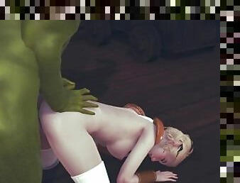 Rude orc fucks cute elf in the ass