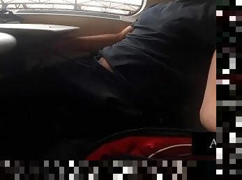Jerking cock off on public train on the way to a booty call