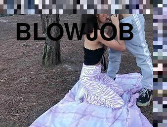 Deep blowjob in the city park