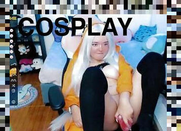 Cute cosplay girl fucks herself with her favorite toy while moaning like crazy