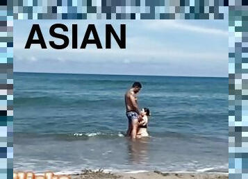 asian, payu-dara-besar, menghisap-zakar, pantai, filipina