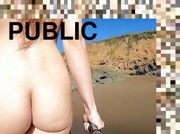 Teaser - walking on the beach bare breasted (Then bare assed!