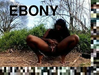 Thick ebony pisses in the woods after a good BWC creampie