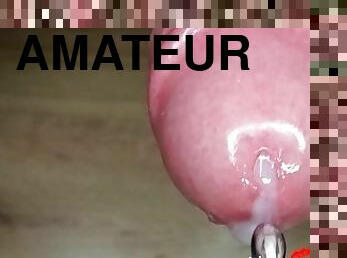 Close up amateur femdom ruined orgasm with urethral sounding. Frenulum stimulation