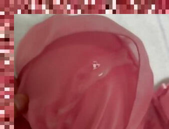 Pink bra after sperm bukkake.