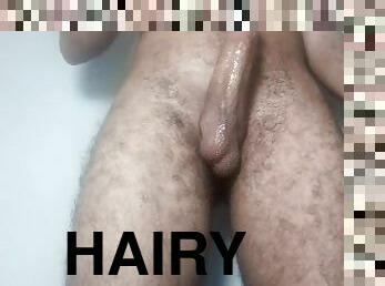 Solo sex, hairy body, two isolated strands