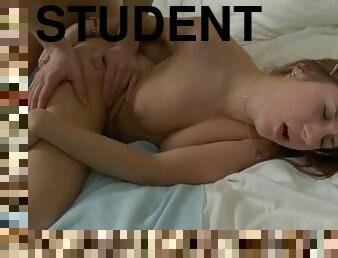 Cute 18 Year OLD Student Gets Her Tiny Pussy Fucked Hard On Bed