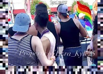 fiesta, gay, desnudándose, musculada, leche, oso