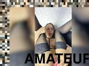 masturbation, chatte-pussy, amateur, doigtage, bas, pute, gode, parfait, solo, rasé