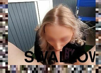 Horny Swedish Teen Sucks Neighbours Cock On The Balcony And Swallows His Cum While Boyfriend Is Out