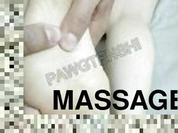 Foot massage closeup view, cute feet girl massage